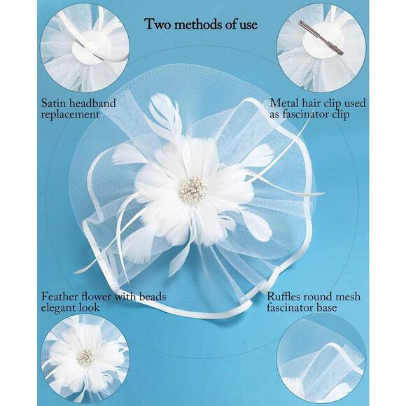 Tea Party Fascinator Headband Women Wedding Cocktail Pillbox Hat Beads 3168